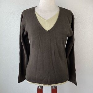 Passports Brown V-Neck Sweater Size S